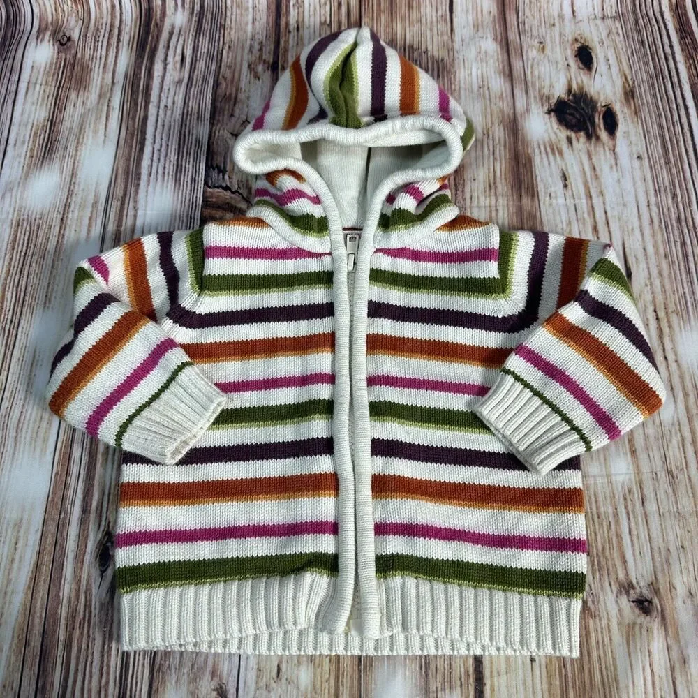 Gymboree Baby Girls Size 6-12M Mos Hooded Stripe Cardigan Sweater Top Infants